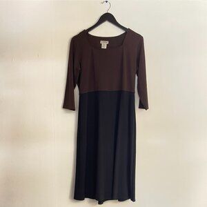 TravelSmith Two-Tone Brown & Black 3/4 Sleeve Square Neck Dress, Size M